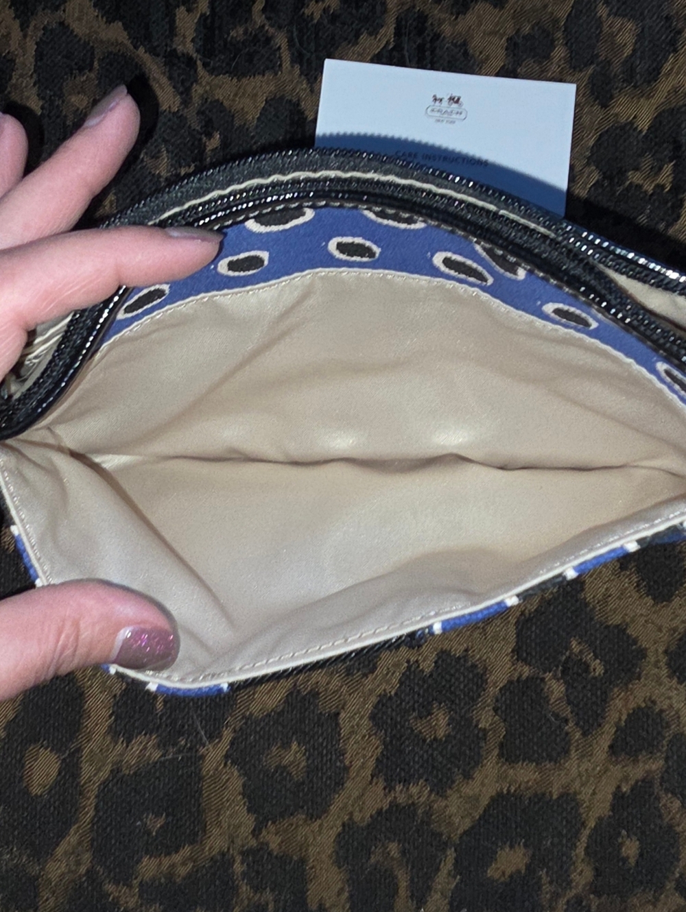 Coach Blue Polka Dot Wristlet with Black Leather Trim - Coach NWT - Picture 4 of 5